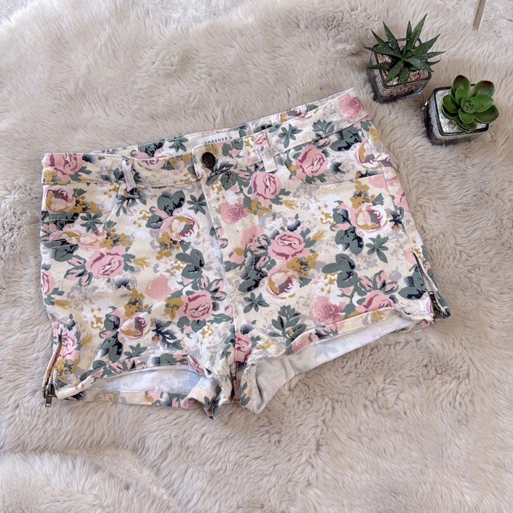 Forever 21 Roses Print Shorts - Pink & Green